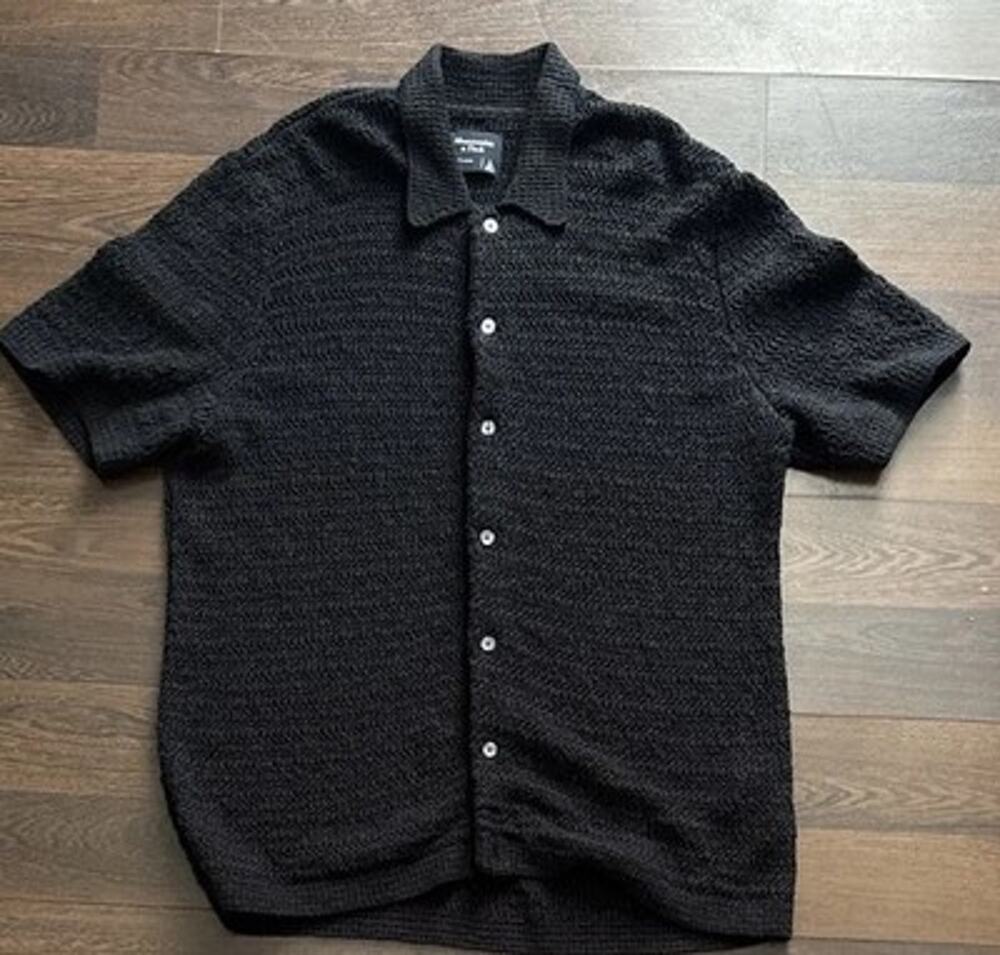 Abercrombie & Fitch Men L Tall Black Crochet Button Up Shirt